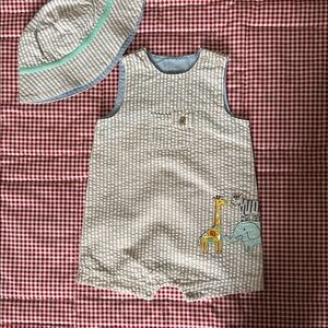 Little Me Cream Safari Hat and Romper Set